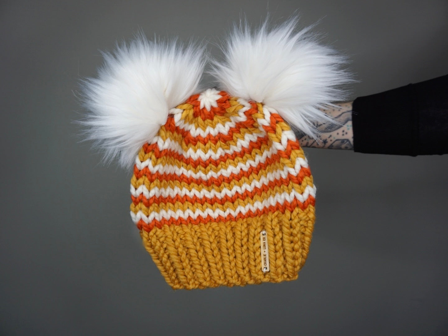 The Retro Stripe Candy Corn Double Pom Beanie – Charlie and Luna Co