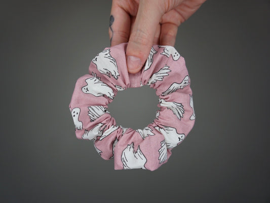 Pink Glowing Ghosts Scrunchie - Glow in the Dark