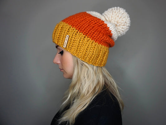 The Candy Corn Beanie - Choose your pom