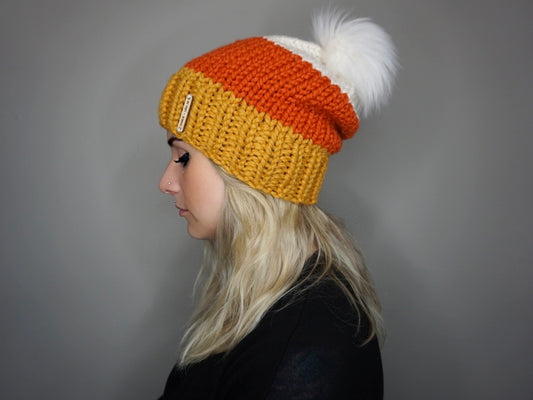 The Candy Corn Beanie - Choose your pom