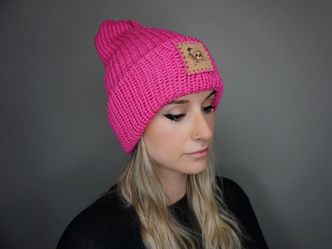 The Fox Beanie in Hot Rose- Choose your pom