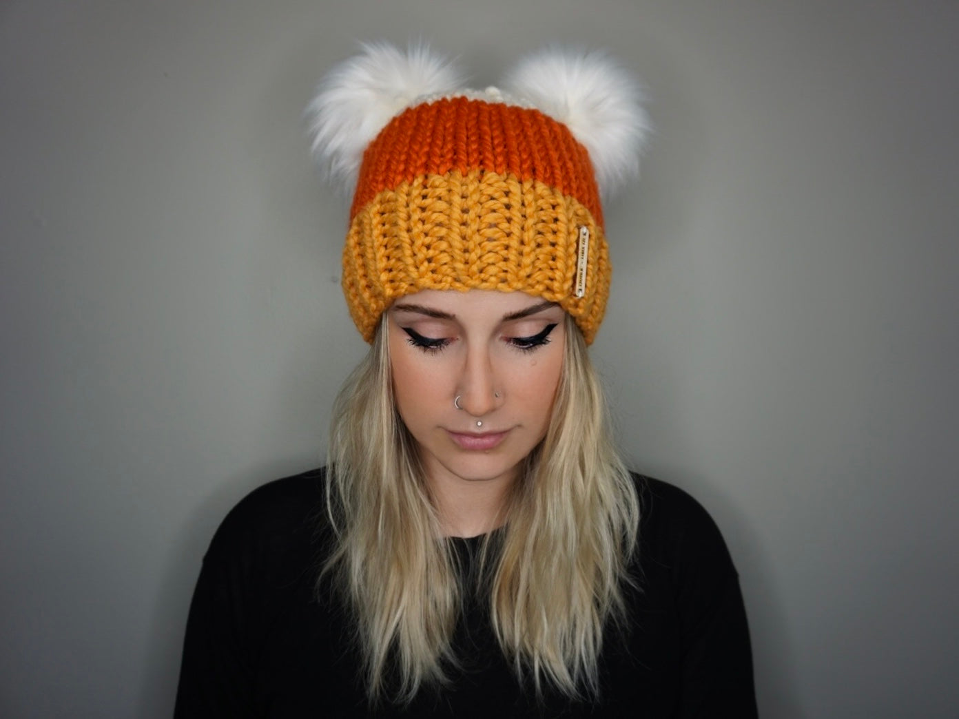 The Candy Corn Double Pom Beanie
