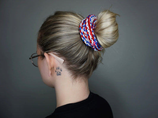 Red, White and Blue Knit Scrunchie
