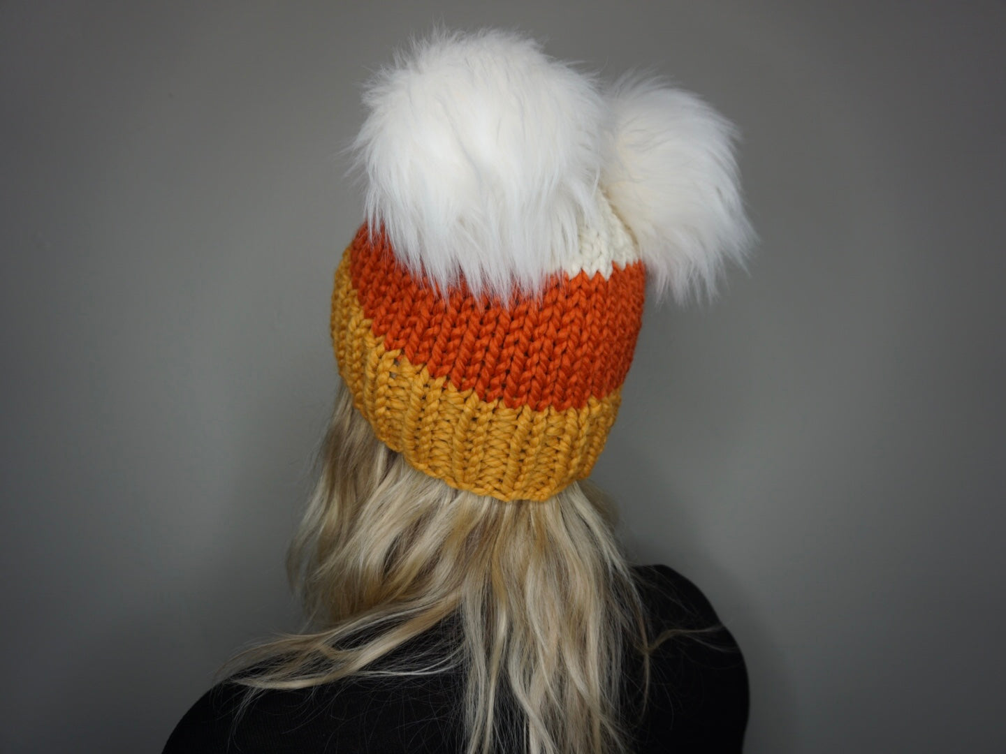 The Candy Corn Double Pom Beanie