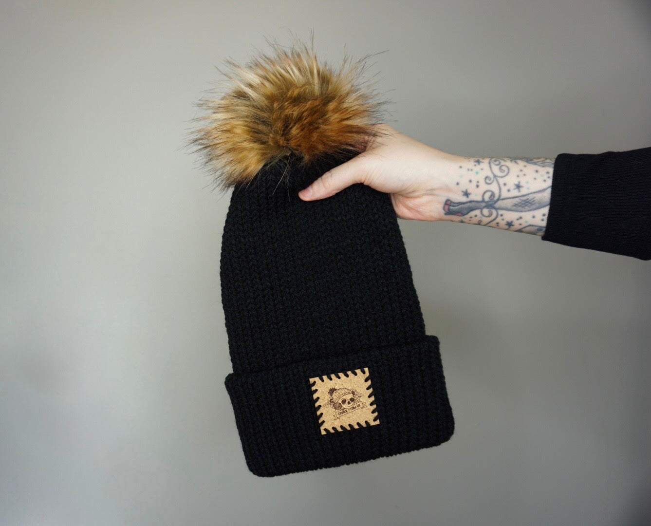 The Fox Beanie in Black- Choose your pom