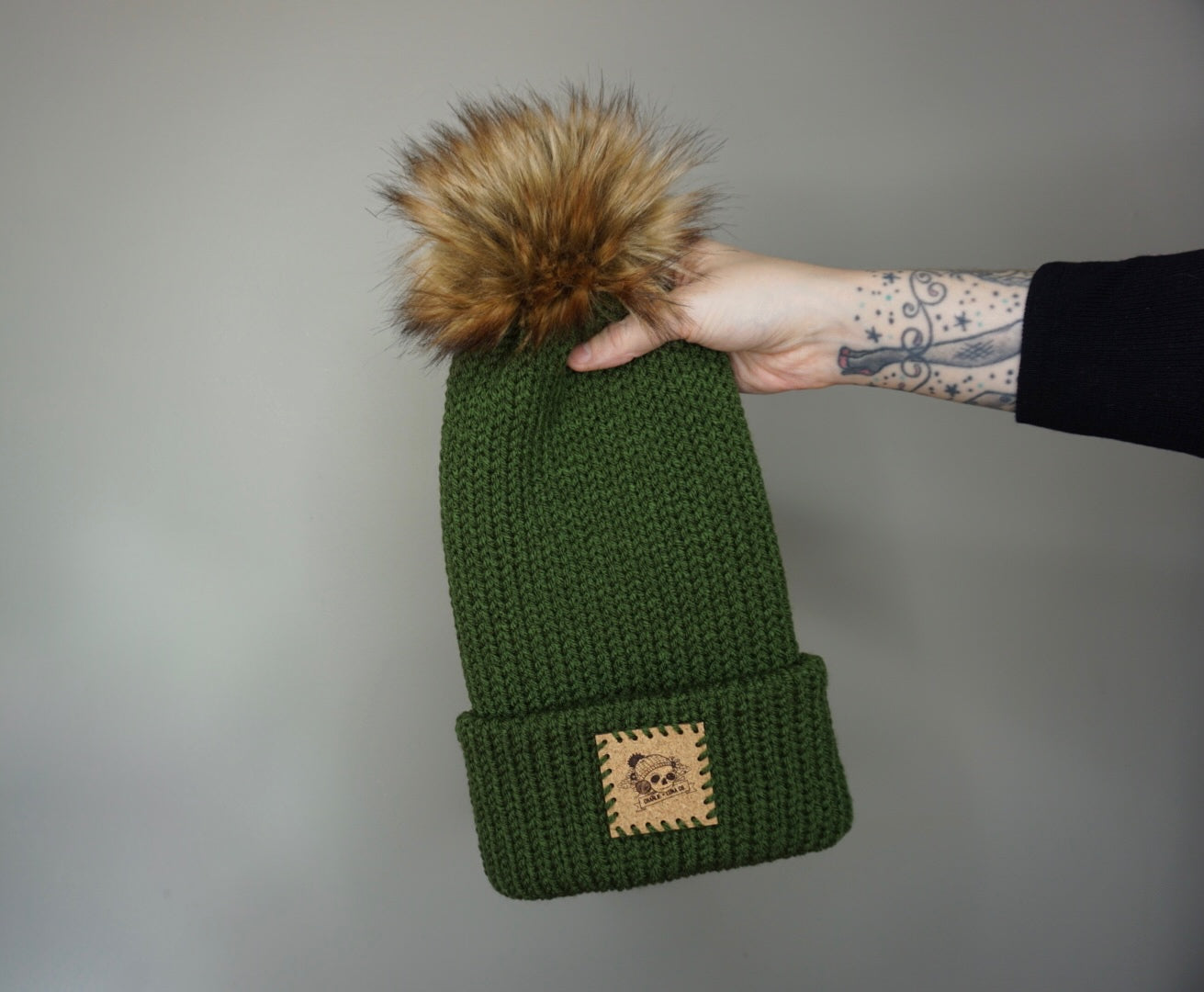The Fox Beanie in Olive- Choose your pom