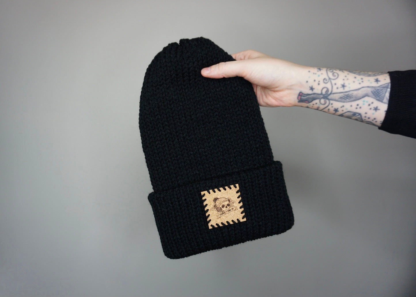 The Fox Beanie in Black- Choose your pom