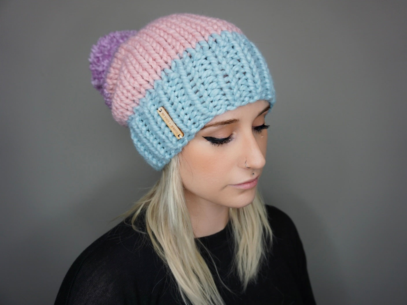 The Colorblock Beanie in Cotton Candy