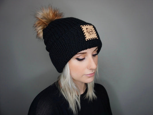 The Fox Beanie in Black- Choose your pom