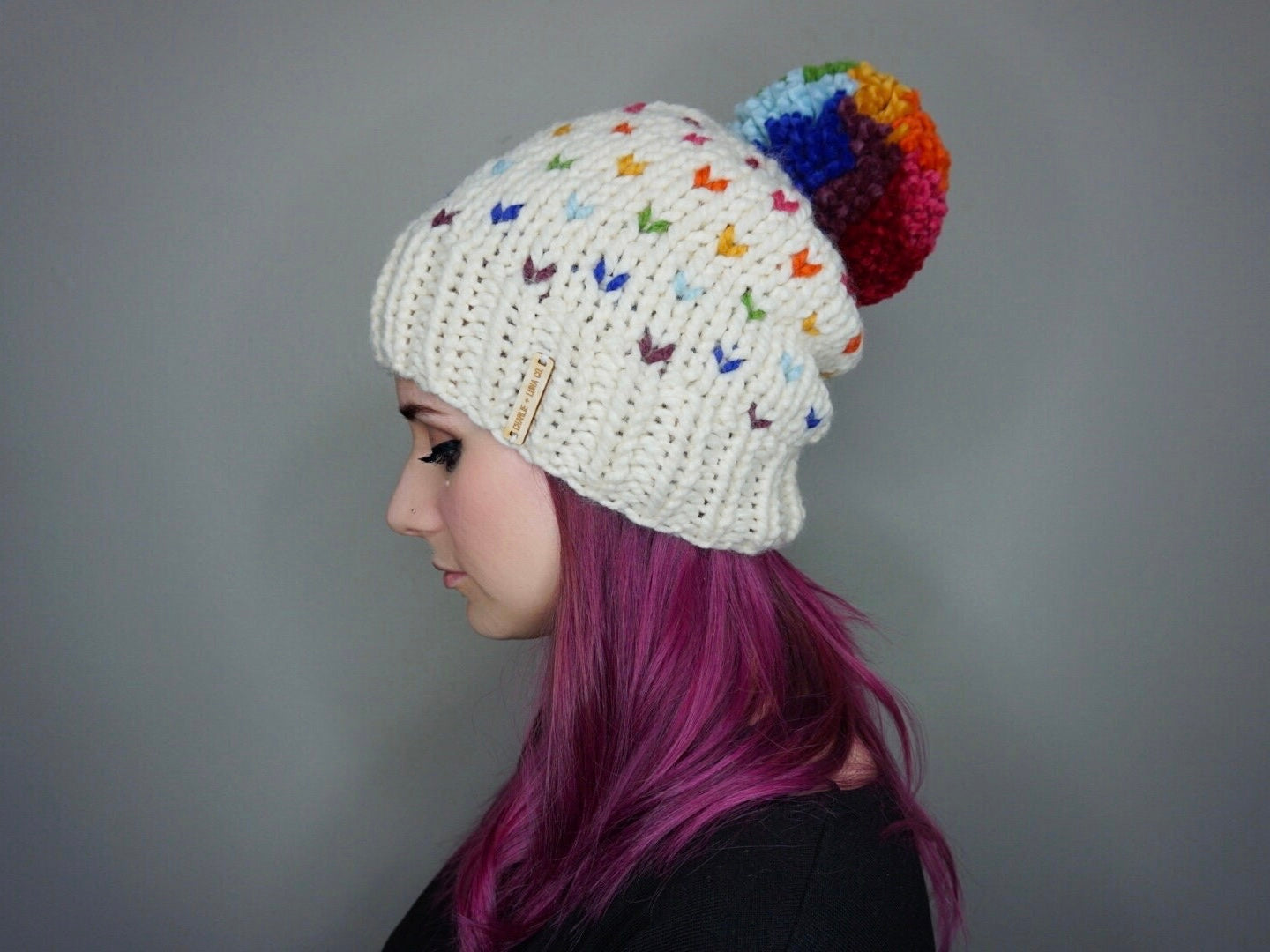 The Rainbow Luna Beanie in Cream
