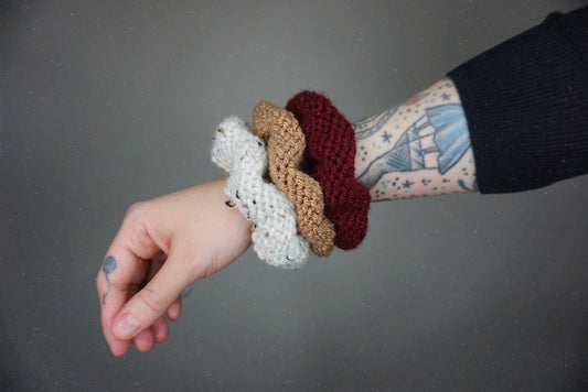 Knit Scrunchie 3 pack in Oatmeal, Almond, and Burgundy