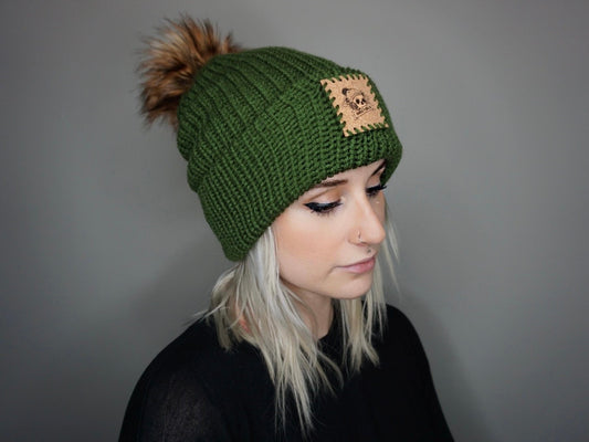 The Fox Beanie in Olive- Choose your pom