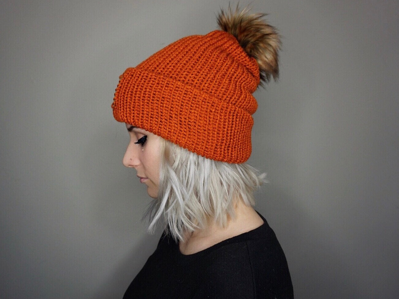 The Fox Beanie in Burnt Orange- Choose your pom