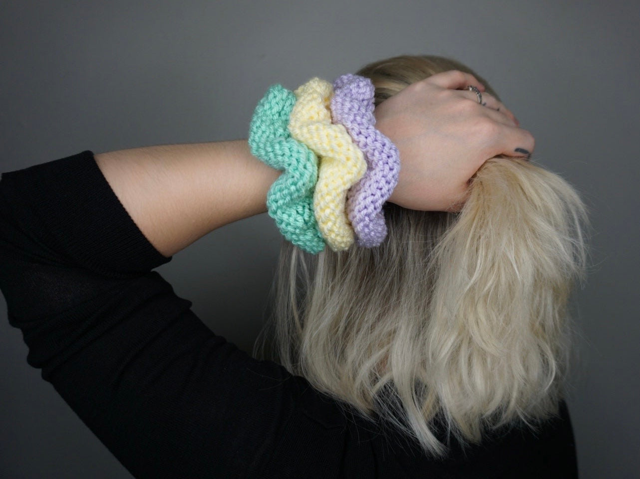 Knit Scrunchie 3 pack in Buttercup, Lavender, and Mint