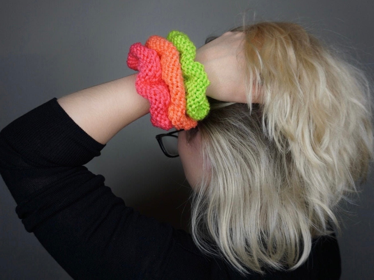 Knit Scrunchie in Lime Green