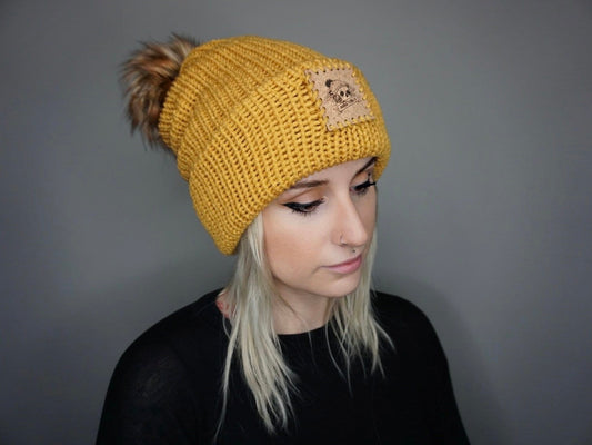 The Fox Beanie in Mustard- Choose your pom