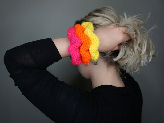 Knit Scrunchie 3 pack in Neon Pink, Neon Orange, Bright Yellow
