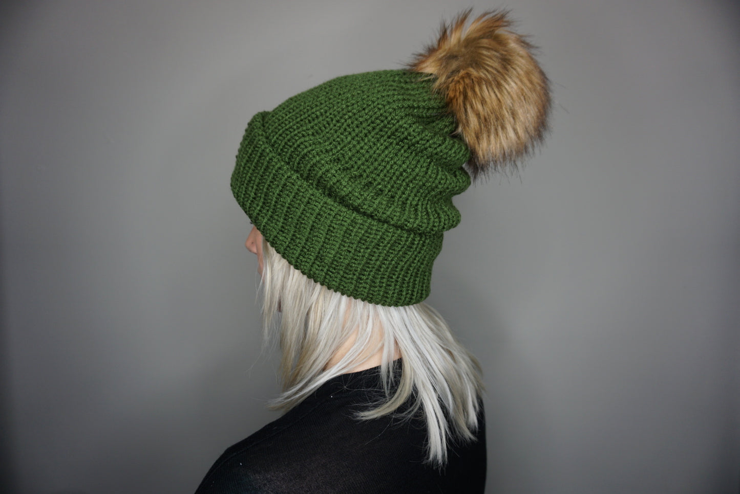 The Fox Beanie in Olive- Choose your pom