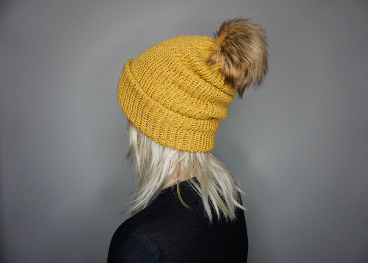 The Fox Beanie in Mustard- Choose your pom