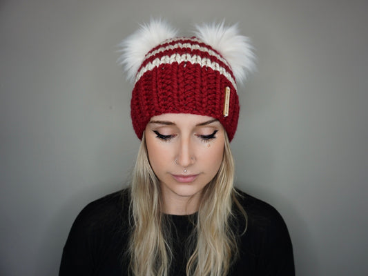 The Candy Cane Double Pom Beanie