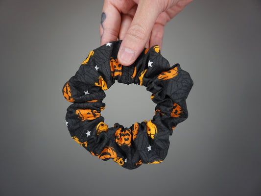 Pumpkins on Spiderwebs Scrunchie - Glow in the dark