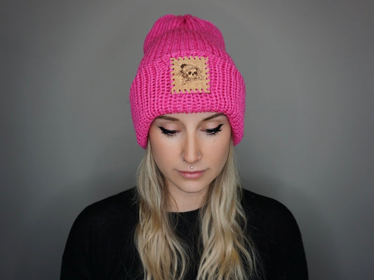 The Fox Beanie in Hot Rose- Choose your pom