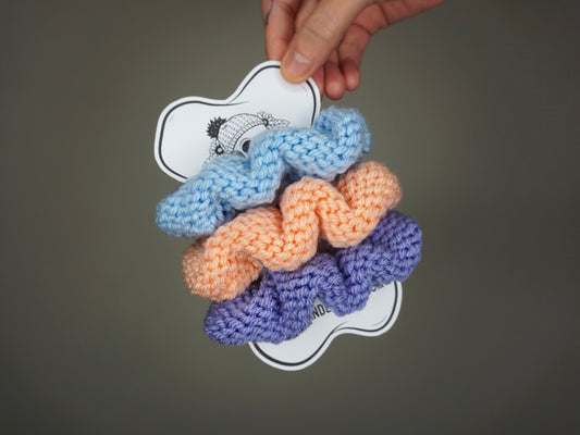 Knit Scrunchie 3 pack in Baby Blue, Light Peach, and Periwinkle