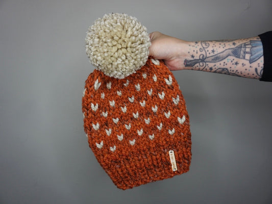 The Luna Beanie in Leaves and Oatmeal