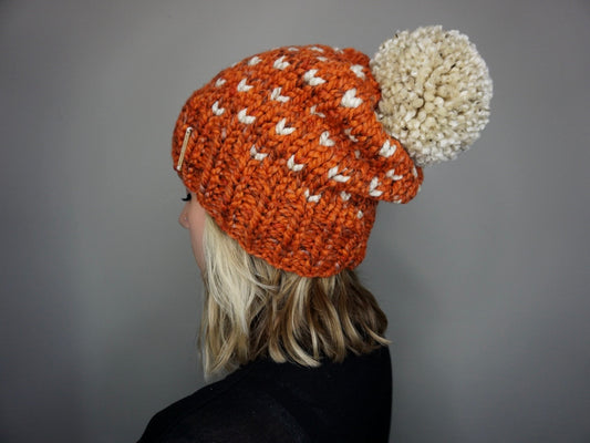 The Luna Beanie in Leaves and Oatmeal