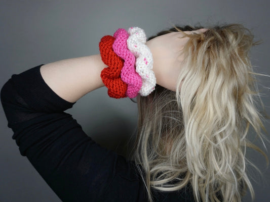 Valentine’s Knit Scrunchie 3 pack in Red, Hot Rose, and Crushed Raspberry