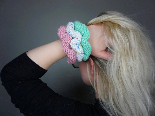 Knit Scrunchie 3 pack in Funfetti, Dusty Rose, and Mint
