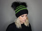The Halloween Stripe Double Pom Beanie in Green and Black