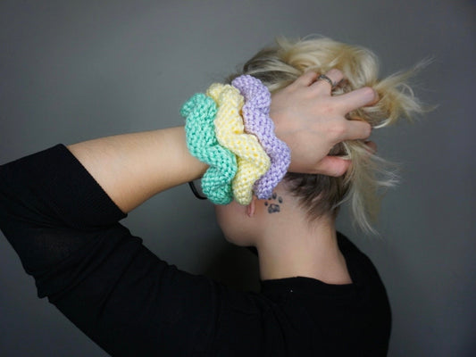 Knit Scrunchie 3 pack in Buttercup, Lavender, and Mint