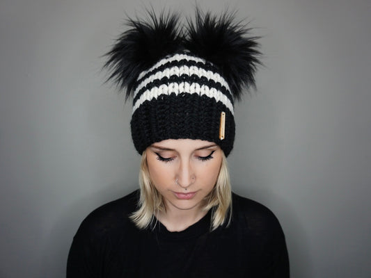 The Striped Double Pom Beanie - Choose your colors