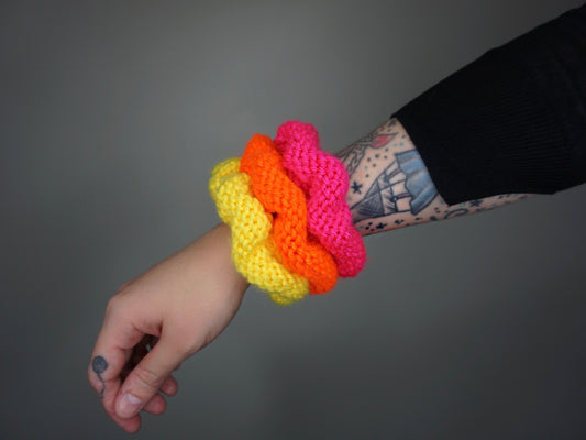 Knit Scrunchie 3 pack in Neon Pink, Neon Orange, Bright Yellow
